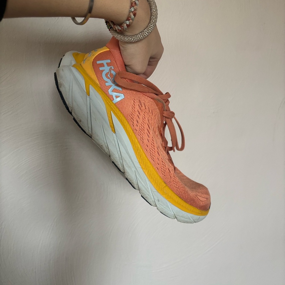 Hoka One One Women's Coral and Yellow Athletic Shoes Size 6.5
